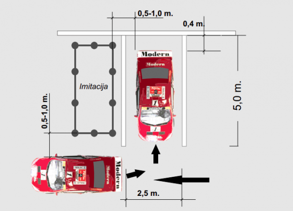 Transporto priemones pastatymas aiksteleje statmenai
