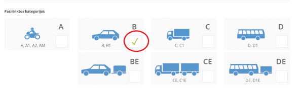Kategorijos - lengvasis autombilis, sunkvežimis, motociklas, autobusas