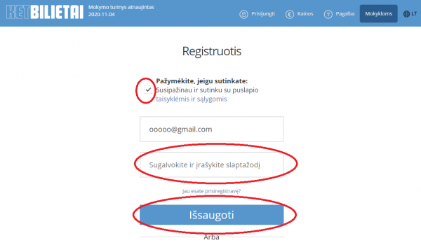 KETBILIETAI slaptažodis