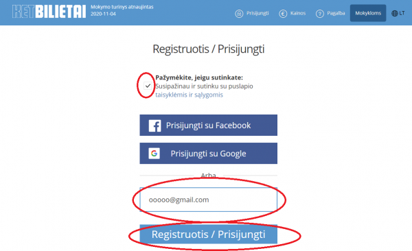  Prisijungti galima su el.pastu Facebook ir Google